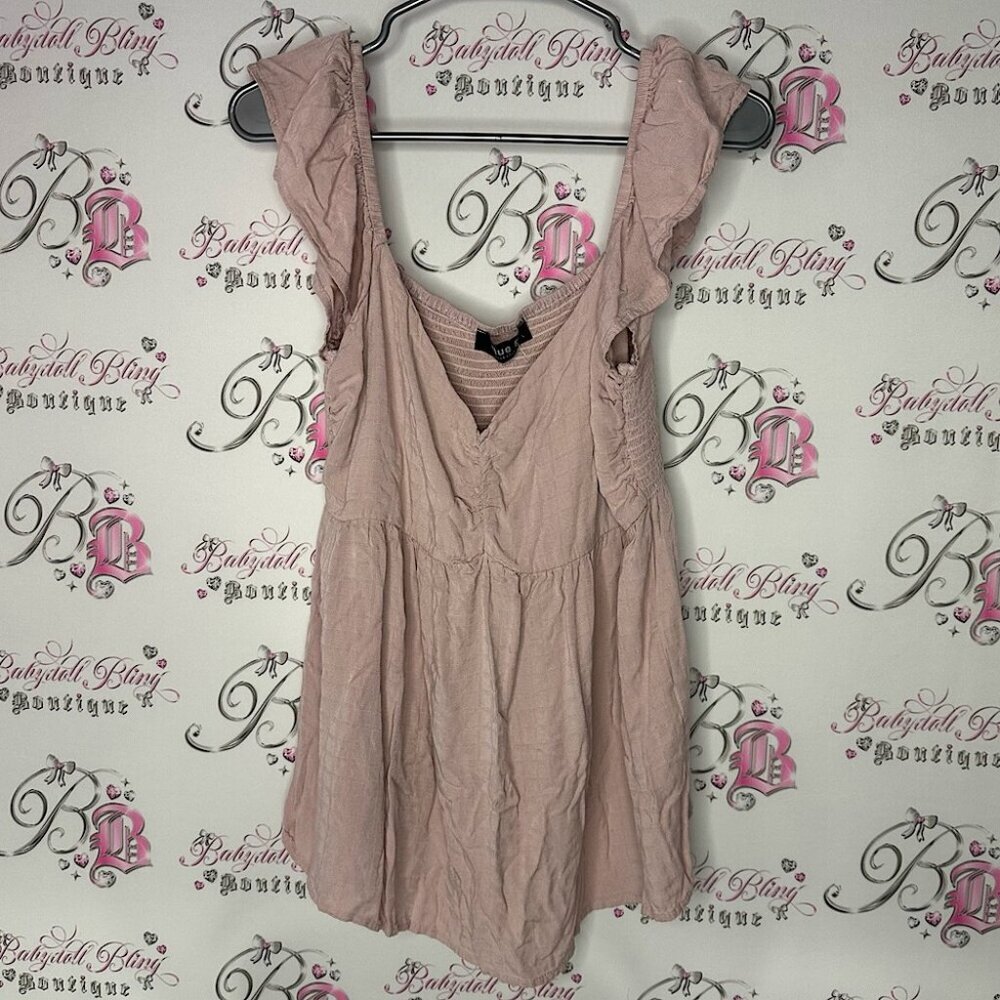 Blue B tank top frilly shoulder straps Pink Ruffle Sleeve Top